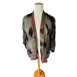 Chico’s Sheer Metallic Kimono Sz 2/3 Boho Glam Lightweight Duster Cardigan H2